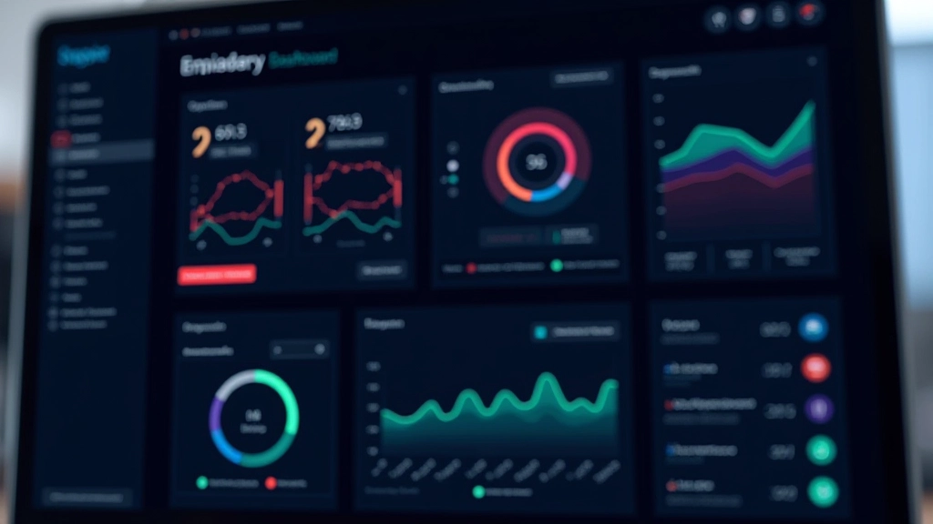 Modernes Dashboard mit verschiedenen Widget-Typen, Diagrammen und Statusindikatoren auf dunklem Hintergrund