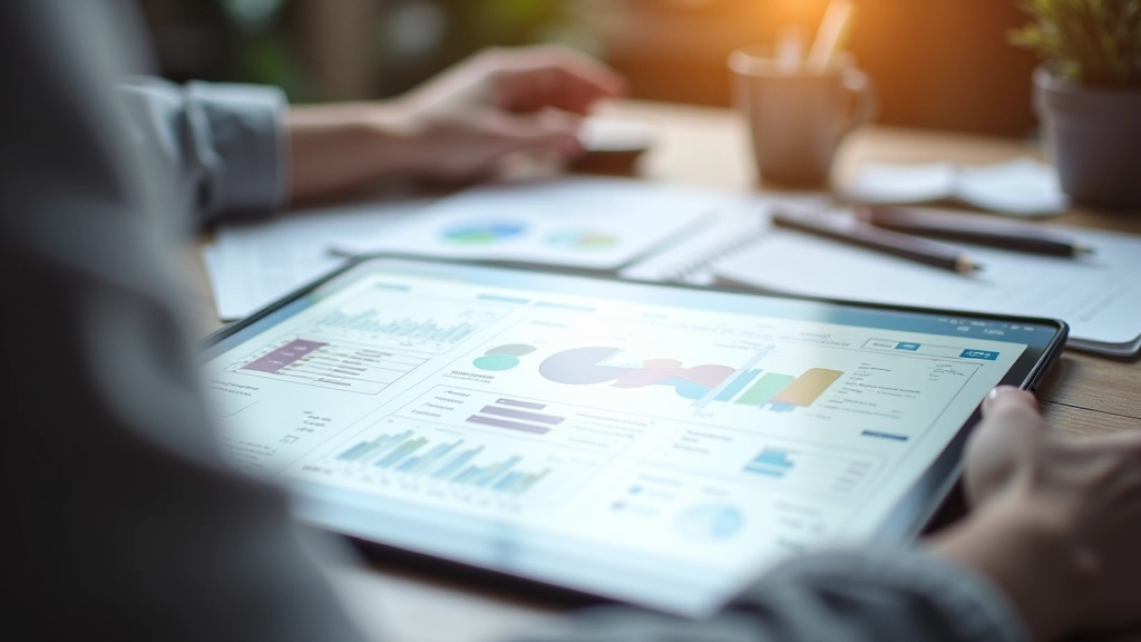 Grafiktablett mit Skizze eines Widget-Grid-Layouts und verschiedenen Diagrammtypen nebeneinander